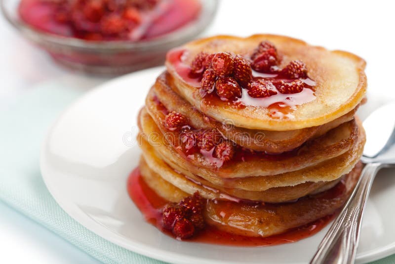 Sweet Pancakes with Strawberry Jam Isolated Stock Photo Image of food