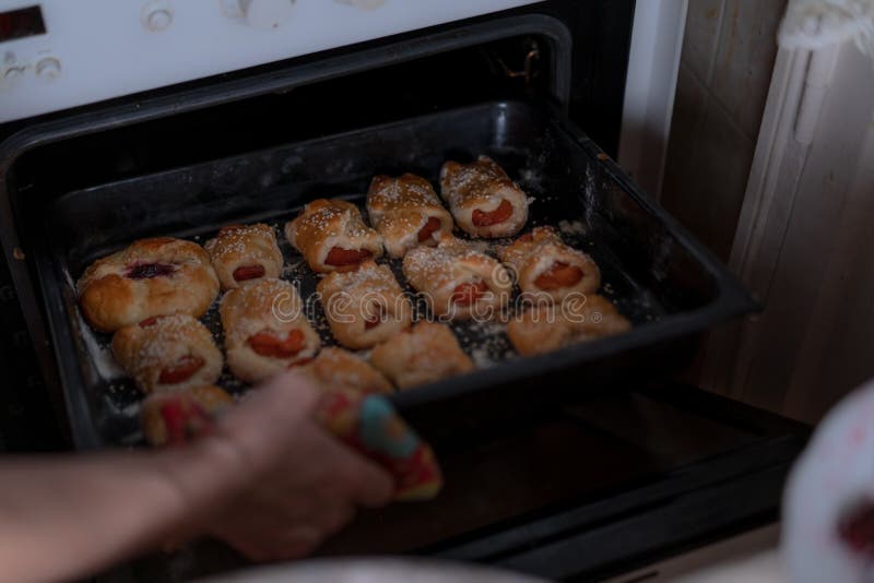 Sweet Pastries on a Baking Sheet from the Oven Stock Image Image of