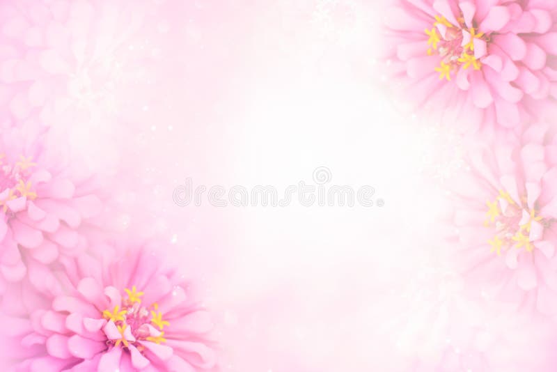 Sweet pink flower frame on soft bokeh vintage background
