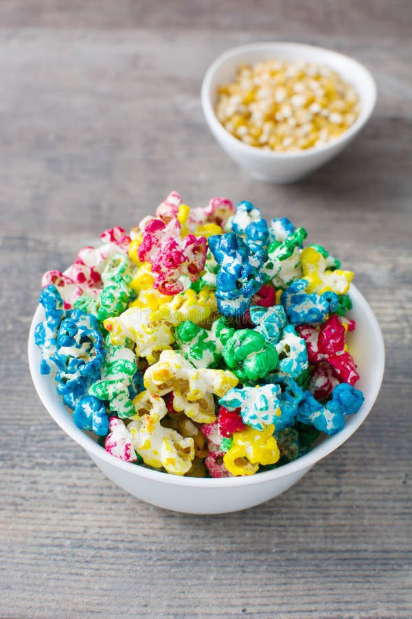 Popcorn in Bowl on Wooden Table Background. Stock Photo Image of