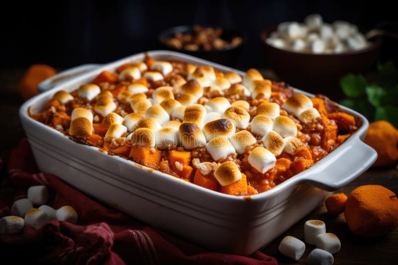 Sweet Potato Casserole with Marshmallows on Top Stock Image Image of