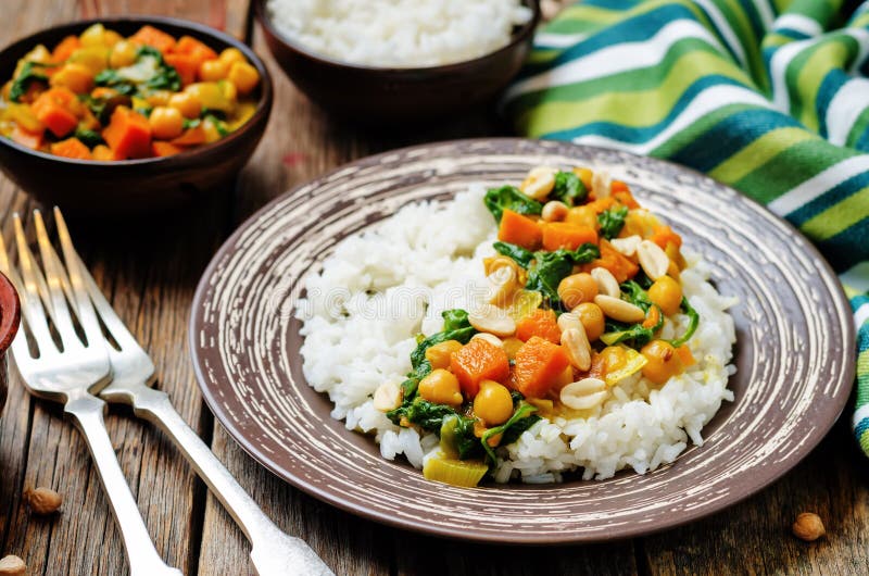Sweet Potato Spinach Chickpea Curry with Rice Stock Image Image of greek, arabian 72944219