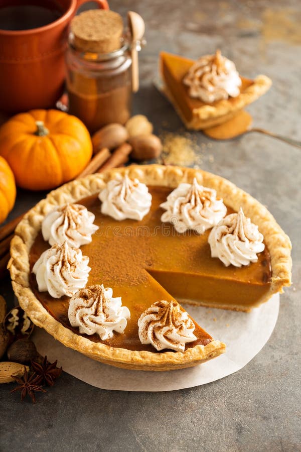 Pumpkin Pie With Whipped Cream Stock Photo - Image of ...