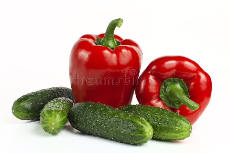 Sweet red bell pepper and cucumber