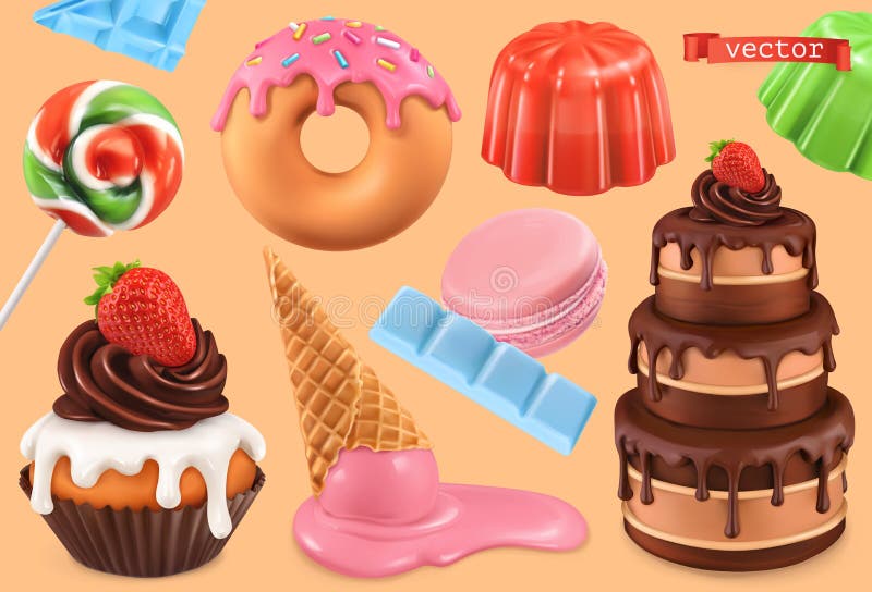Sweet set. 3d vector realistic objects stock illustration