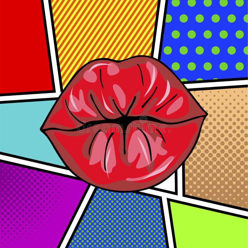 Sweet Pop Art Pair of Glossy Vector Lips Stock Vector Illustration of