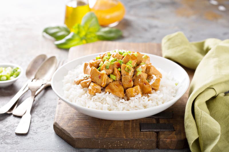Sweet and Sour Chicken with Rice Stock Image Image of background