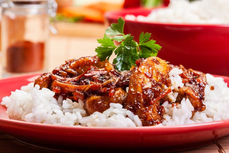 Sweet and Sour Pork and Rice Stock Photo Image of nutrition, sauce