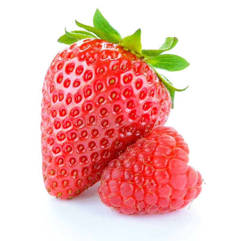 Sweet Strawberry and Juicy Raspberry on White Background. Summer Healthy Food Concept