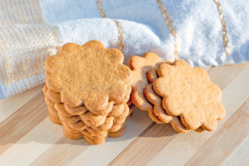 Sweet Swedish almond thins with ginger and cinnamon (Pepparkaka or Pepparkakor biscuits). stock photos Sweet Swedish almond thins with ginger and cinnamon (Pepparkaka or Pepparkakor biscuits). stock photos