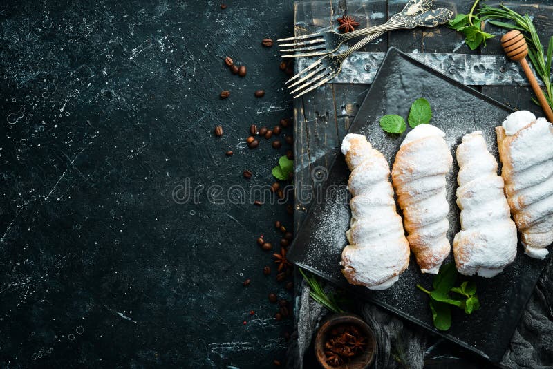Sweet Tubes with Cream. Sweet Pastries and Dessert Stock Image Image