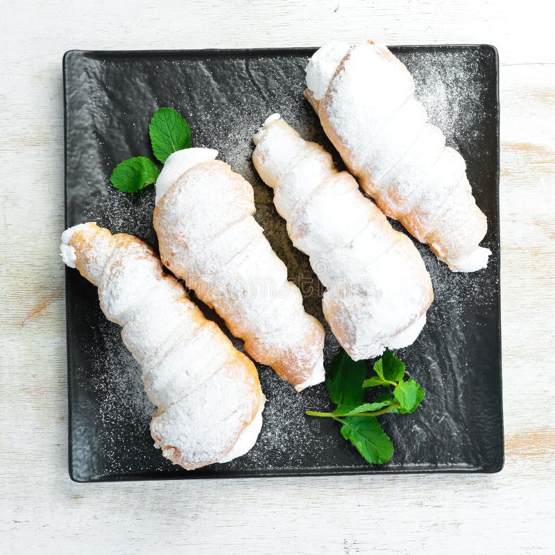 Sweet Tubes with Cream. Sweet Pastries and Dessert Stock Image Image