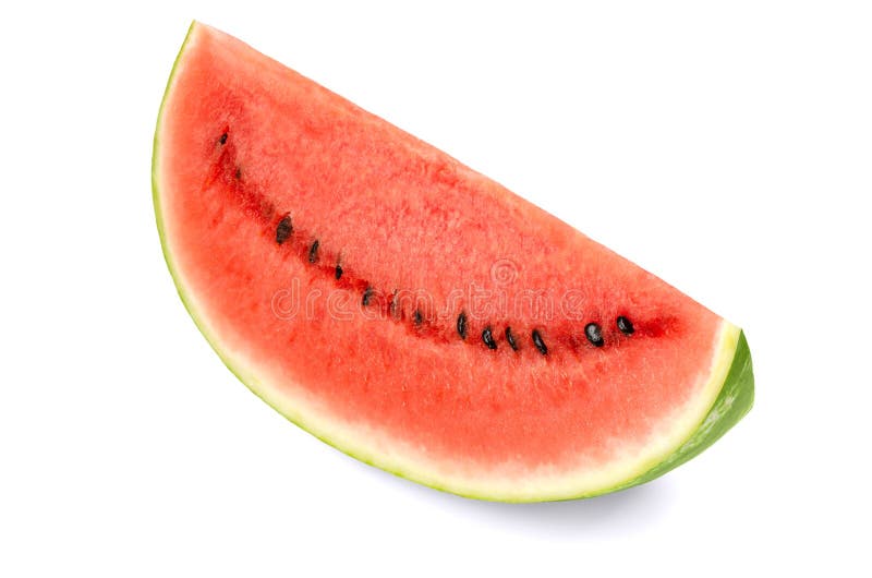 Sweet watermelon slice, front view, on white background