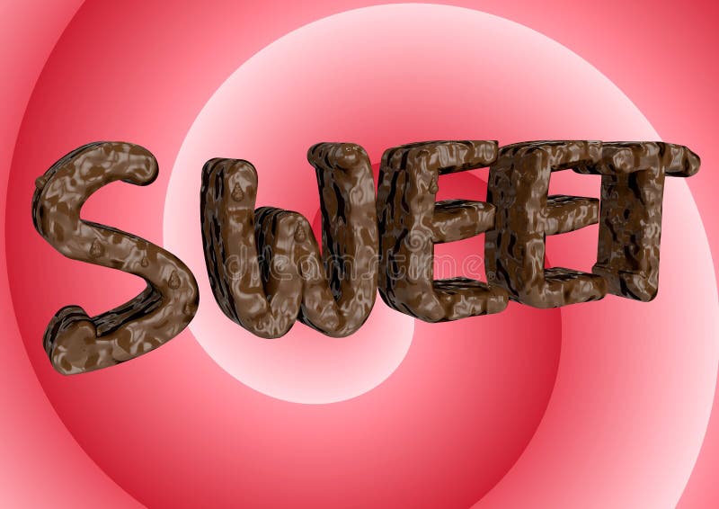 Sweet Word Written With Creamy Chocolate Lettering On Pink Spiral 