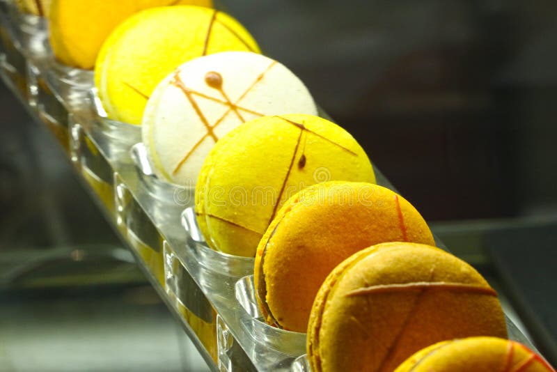 Sweet Yellow Macaroon Dessert Dubai,UAE on 28 June 2017 stock photos Sweet Yellow Macaroon Dessert Dubai,UAE on 28 June 2017 stock photos