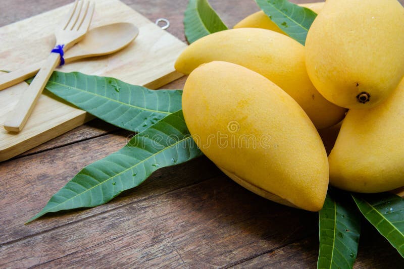 Sweet Yellow Mango Fruit on Summer on Wood Table Stock Image Image of