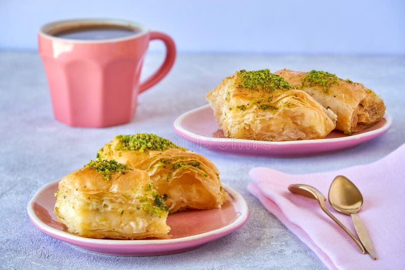 Sweets Arabic Dessert Knafeh with Pistachio and Cheese Stock Image