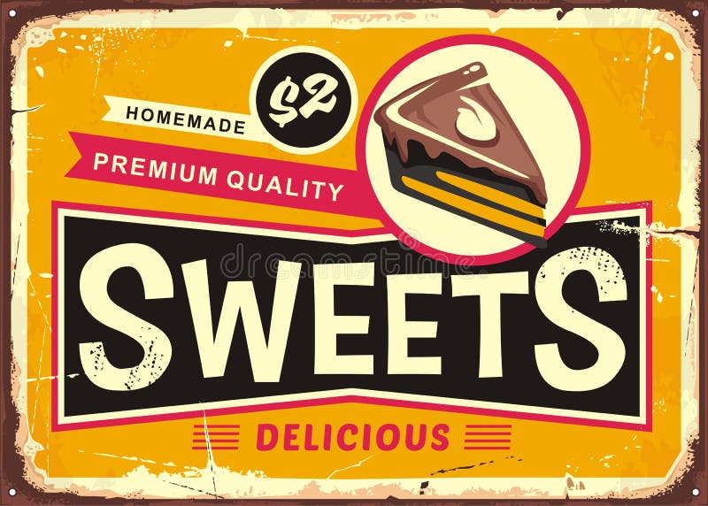 Sweets and cakes vintage tin sign royalty free illustration Sweets and cakes vintage tin sign royalty free illustration