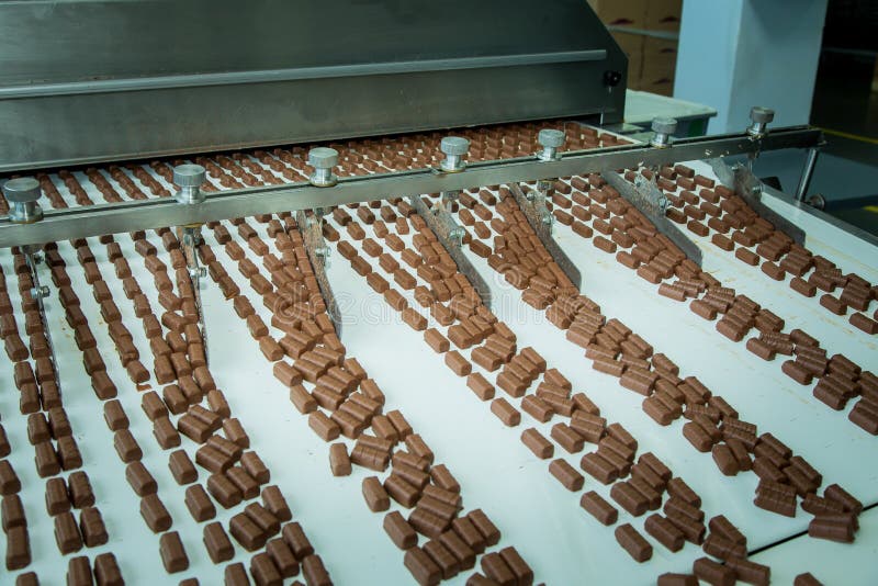 Sweets Factory. Sweets Production Process. Conveyor Belt With Sweets On ...