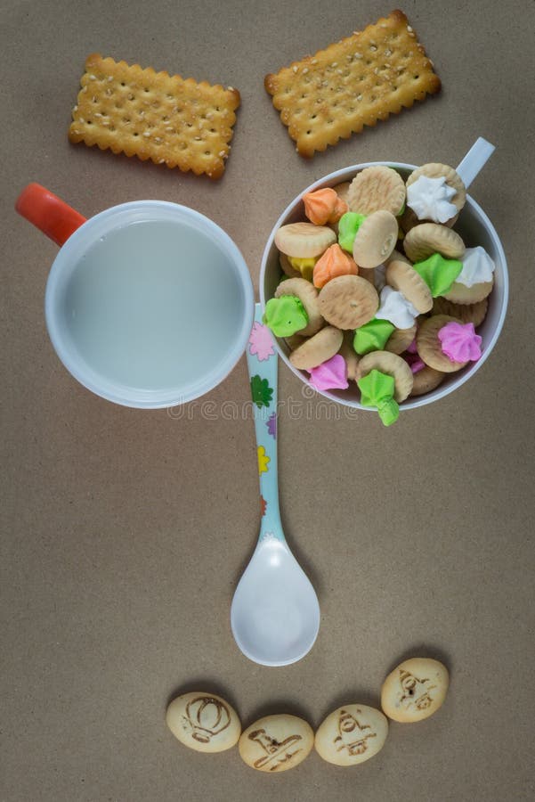 Sweets, snacks, soft drinks, milk royalty free stock images