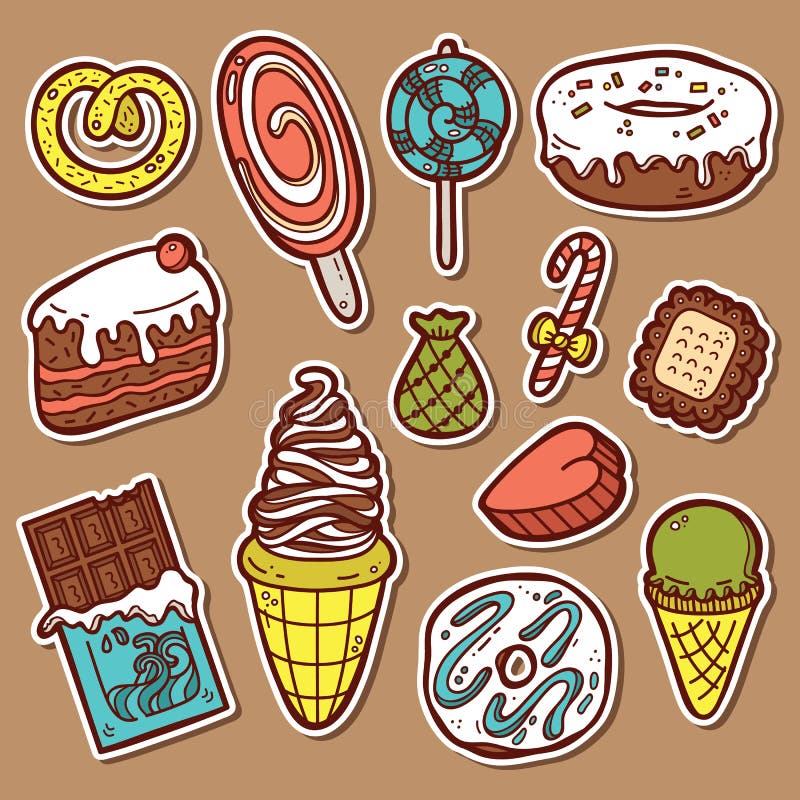 Sweets stickers set. stock vector. Illustration of background 49872252