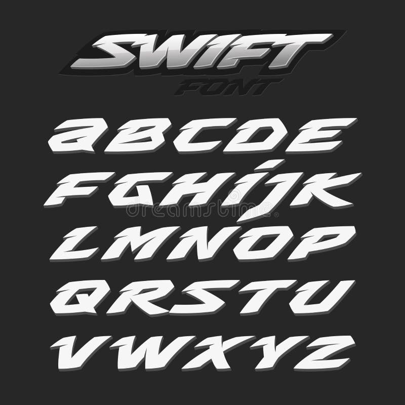 Swift fast strong futuristic alphabet lettering. Vector font. Latin letters.