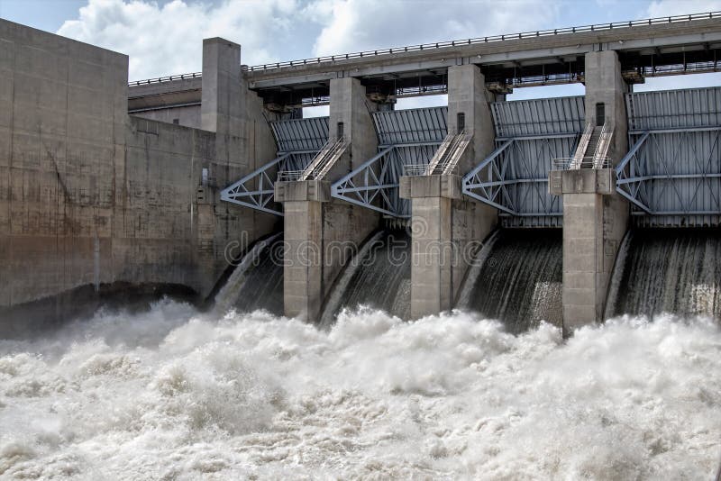 Swift water of Truman dam at Warasaw Missouri USA