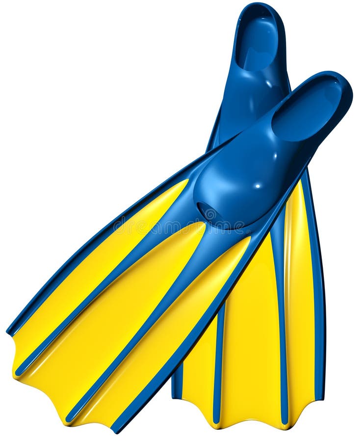 Swim fins with blue rubber and yellow plastic