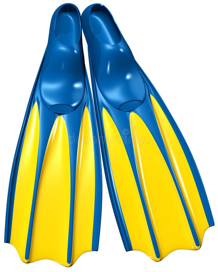 Swim fins with blue rubber and yellow plastic