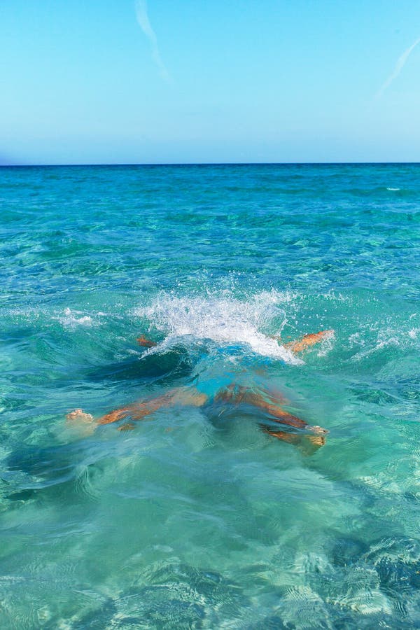 Swimmer in Mediterranean sea. stock photography