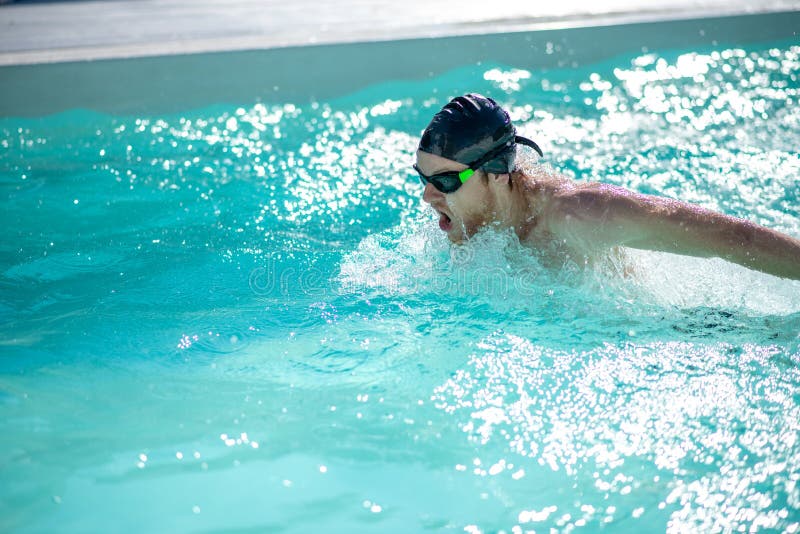 Swimmer in Water during Deep Breath and Paddling Stock Image - Image of ...