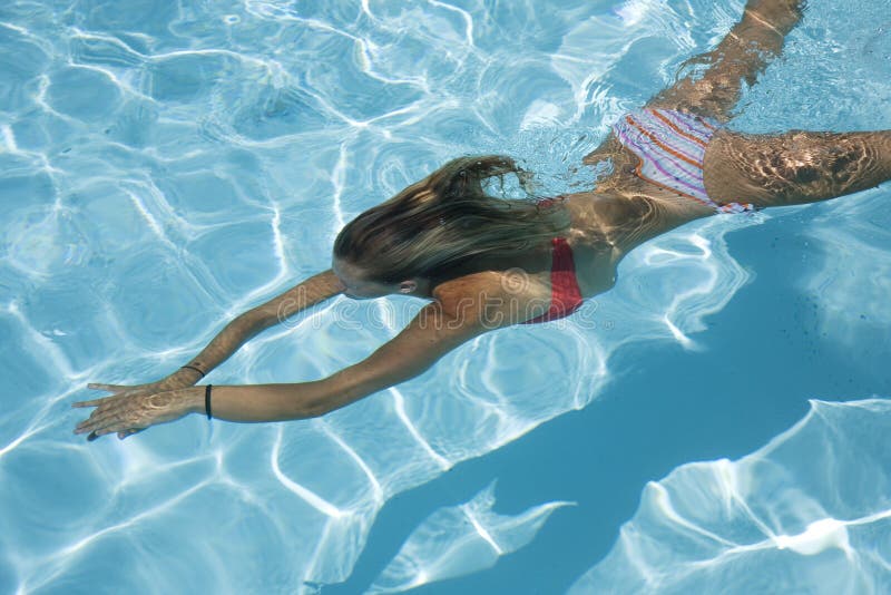 Model Release 358 Young girl swimming under water