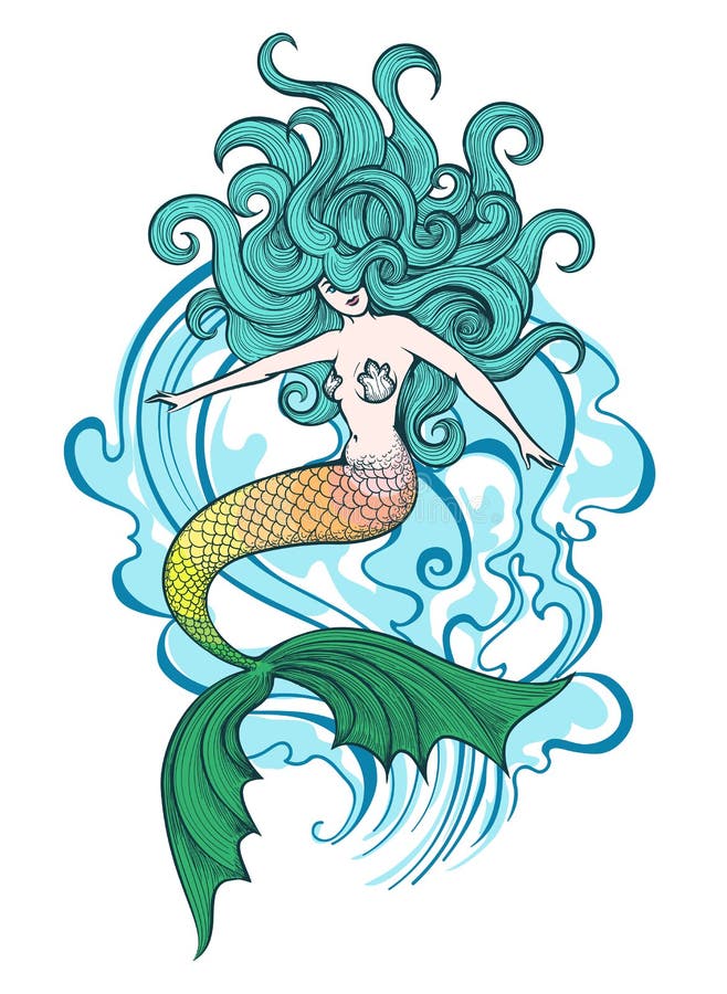 Swimming Mermaid illustration.