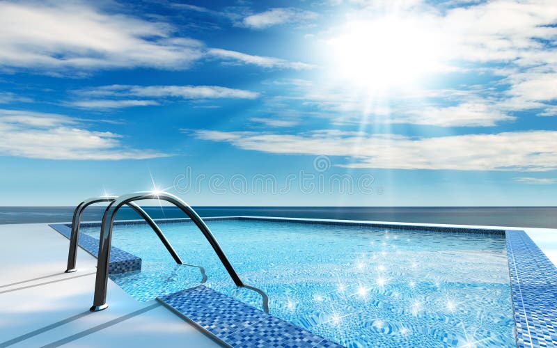Luxus-Haus-Schwimmbad in der Nähe des Meeres.