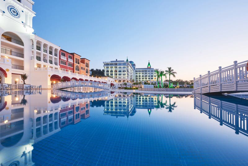 Swimming pool and beach of luxury hotel. Type entertainment complex. Amara Dolce Vita Luxury Hotel. Resort. Tekirova
