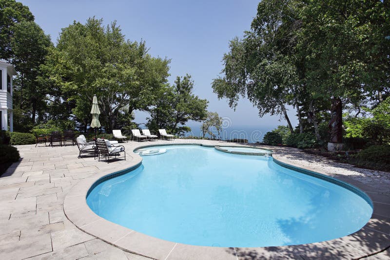 Swimming pool with lake view