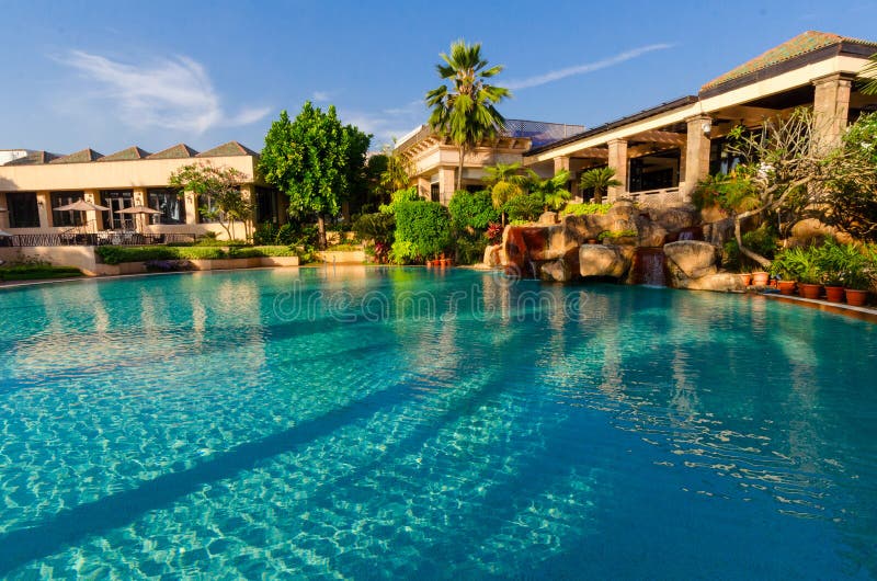 Swimming pool next to the building