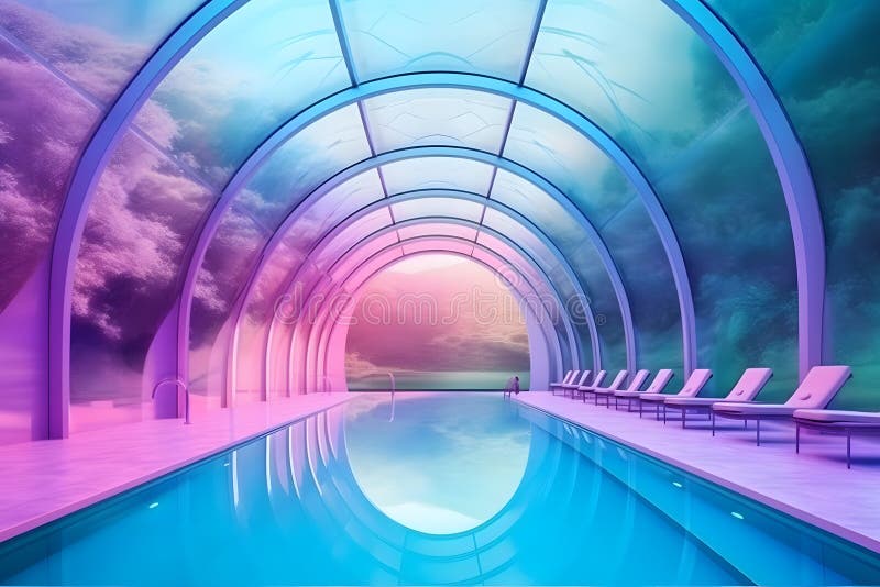 Swimming Pool Retrowave Neon Aesthetic. Neural Network AI Generated ...