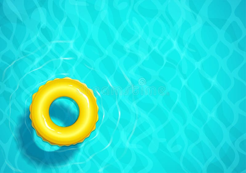 Swimming pool with rubber ring for swim. Sea water. Ocean surface wave.