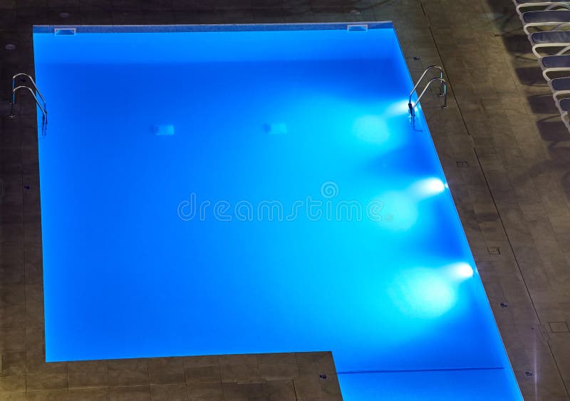 Swimming pool seen from above at night