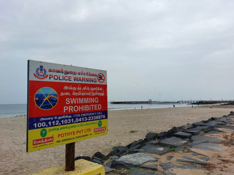 Swimming Prohibited Board In Pondicherry Rock Beach Editorial Stock swimming-prohibited-board-in-pondicherry-rock-beach-editorial-stock