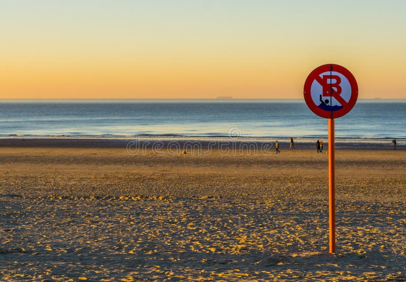 Swimming prohibited, no swimming allowed, Belgian sign board, the coast of Blankenberge, Belgium