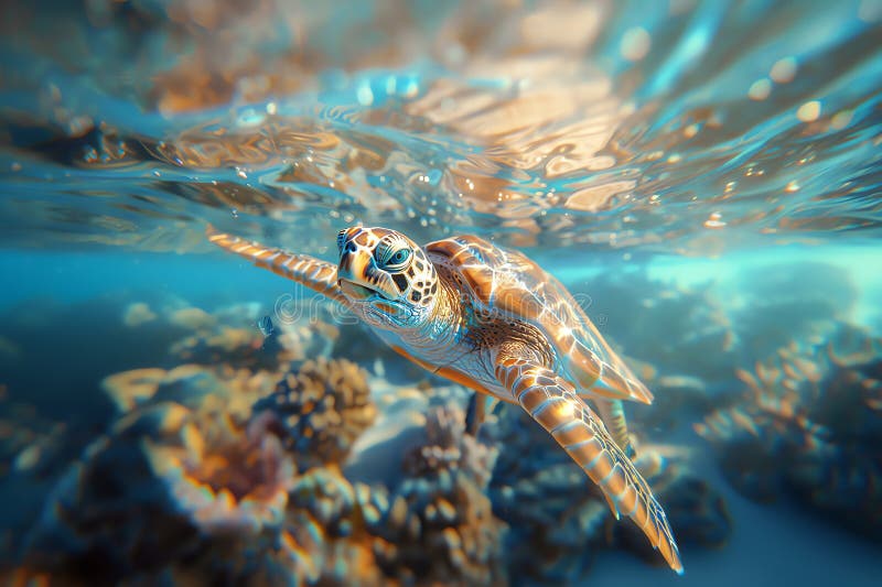 Swimming turtle, stock illustration.
