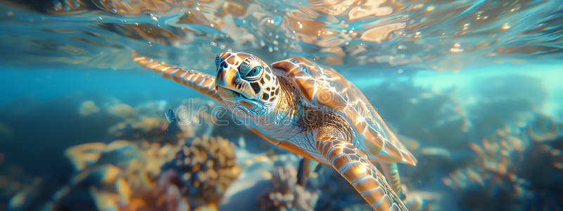 Swimming turtle, vector illustration.