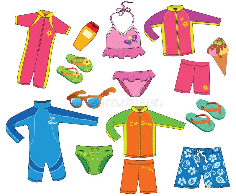 Swimsuit Collection. Boy and Girl Stock Vector - Illustration of people ...
