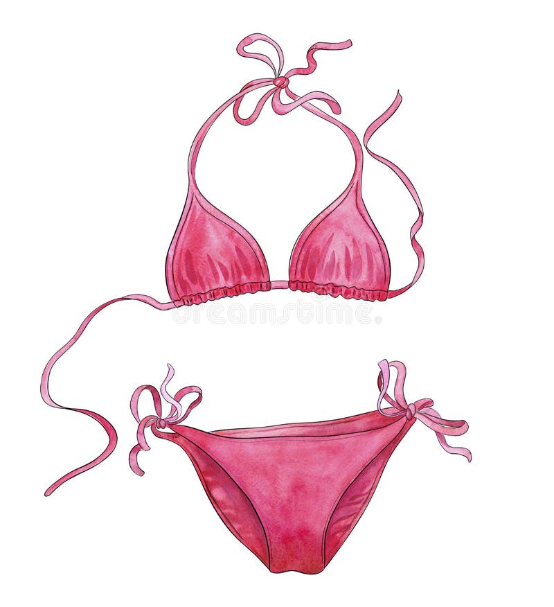 Swimsuit Pink Bikini Watercolor Illustration Stock Sexiezpix Web Porn