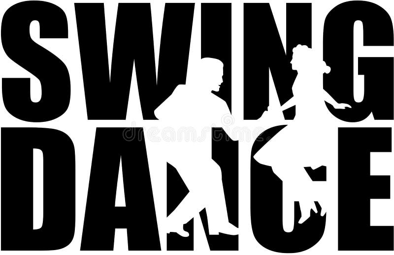 Swing dance word with couple cutout vector