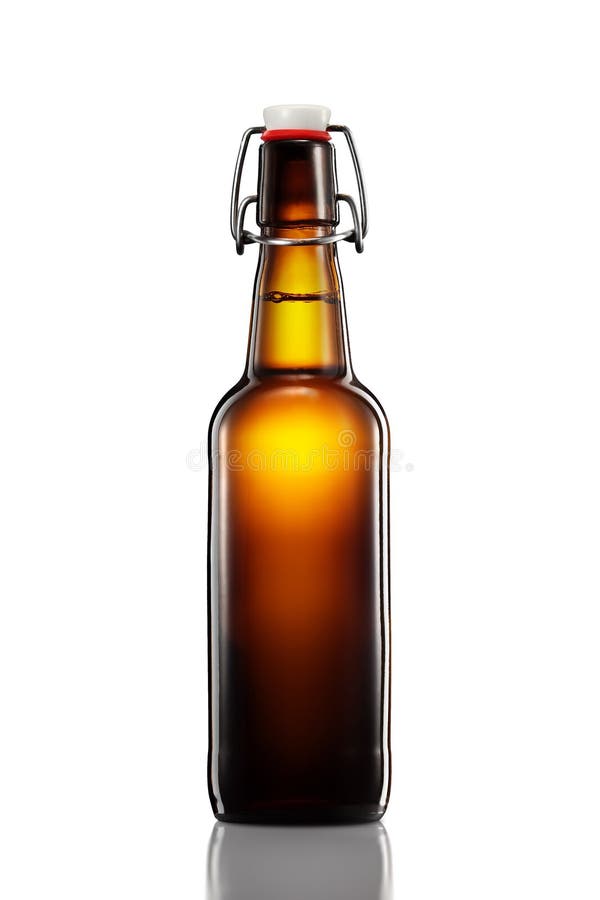 Swing Top Bottle of Light Beer Isolated on White Background Stock Photo