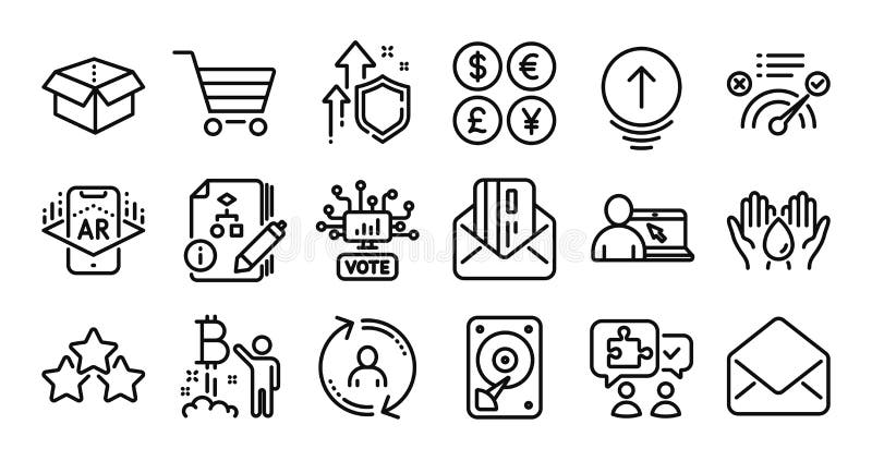 Swipe up, Bitcoin project and Market sale line icons set. Vector stock illustration