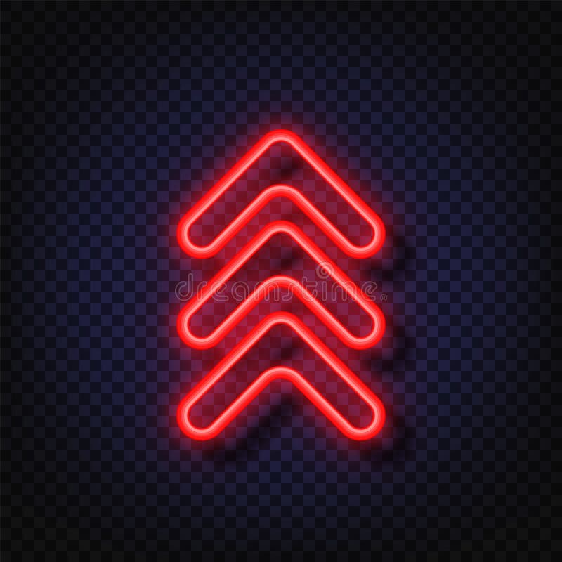 Swipe up neon sign. Glowing neon arrow pointer isolated. Realistic glowing Bright neon arrow. Button for social media vector illustration